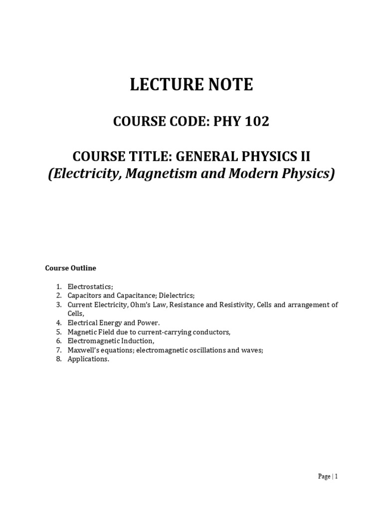 PHY 102: Electricity and Magnetism Notes | PDF | Capacitance | Electric ...