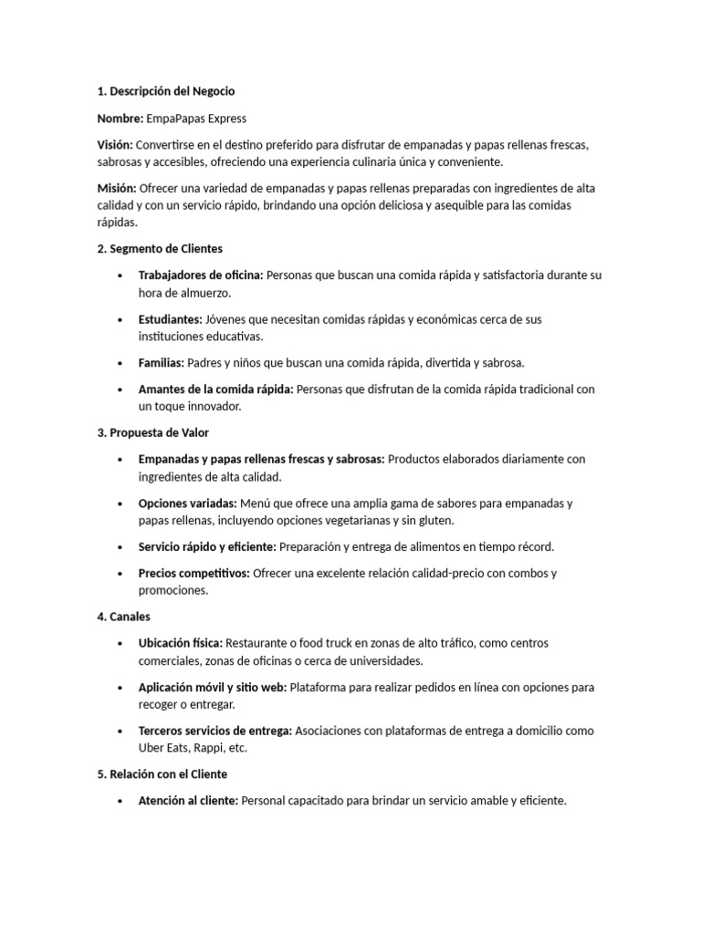 Modelo de Negocio | PDF | Artes culinarias | Marketing