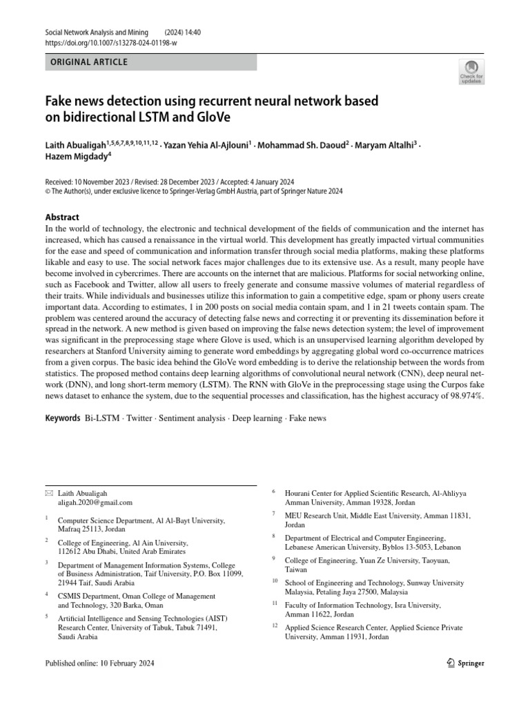Fake News Detection with Bi-LSTM and GloVe | PDF | Deep Learning ...