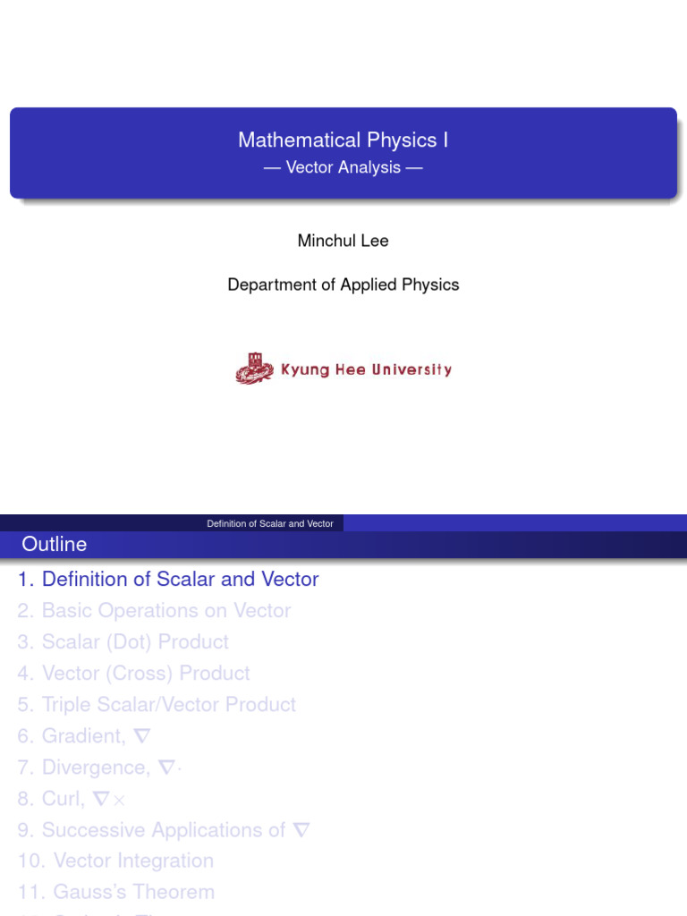 Vector Analysis in Mathematical Physics | PDF | Euclidean Vector ...