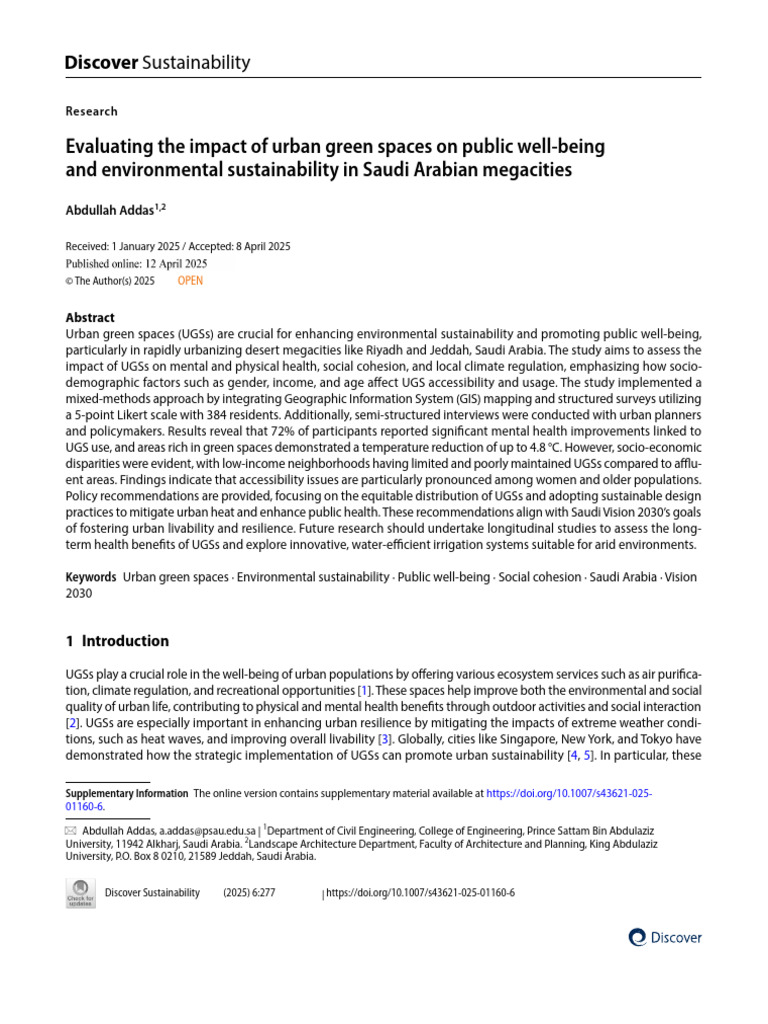 Evaluating The Impact of Urban Green Spaces On Public Well Being | PDF ...