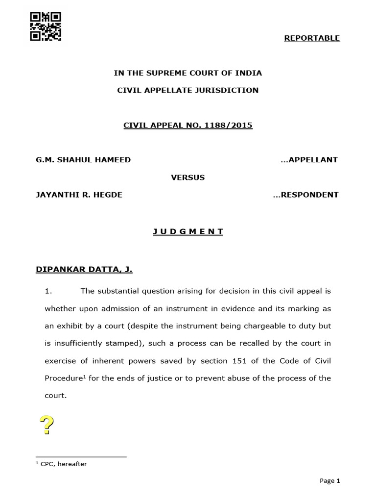 Supreme Court Ruling on Insufficiently Stamped Documents | PDF ...