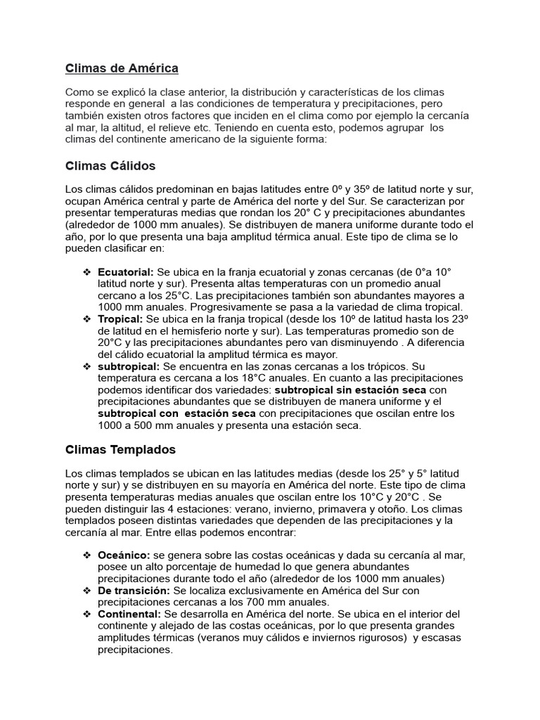 Climas de América: Tipos y Características | PDF | Clima templado | Clima