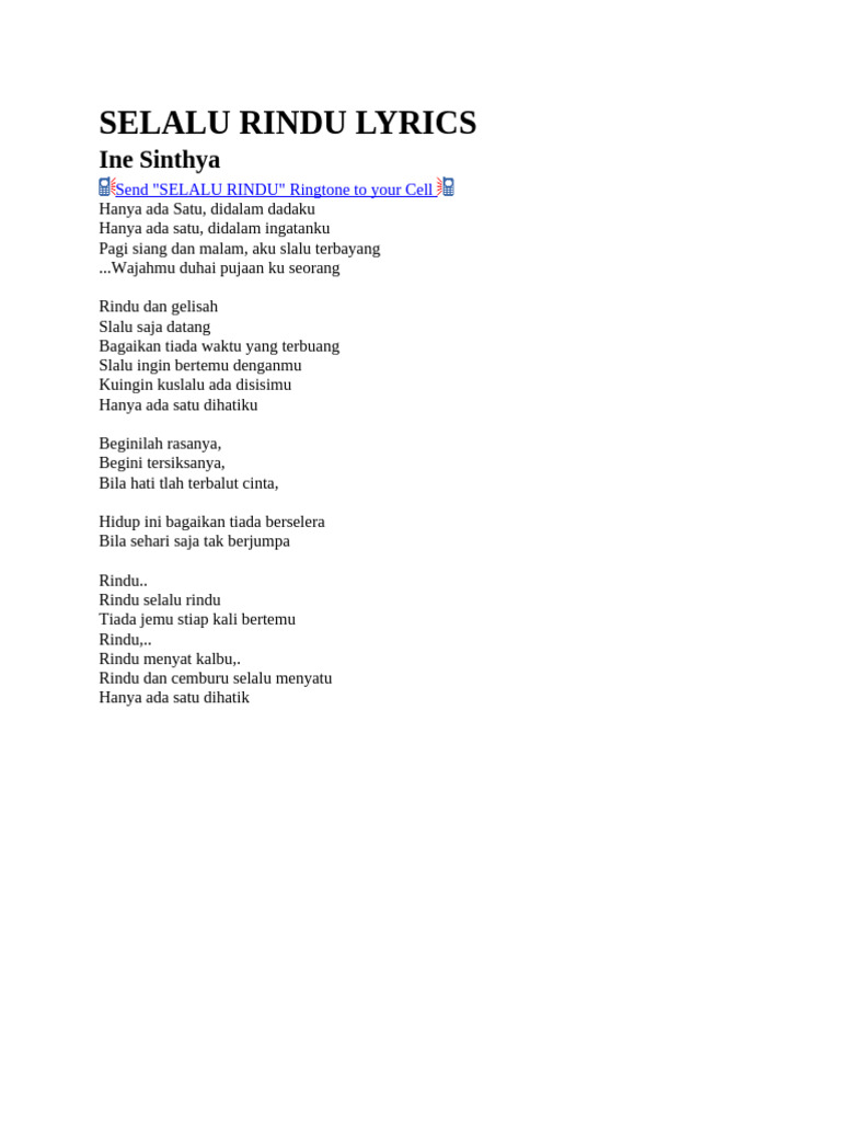 Makna dan Lirik Lagu Selalu Rindu | PDF