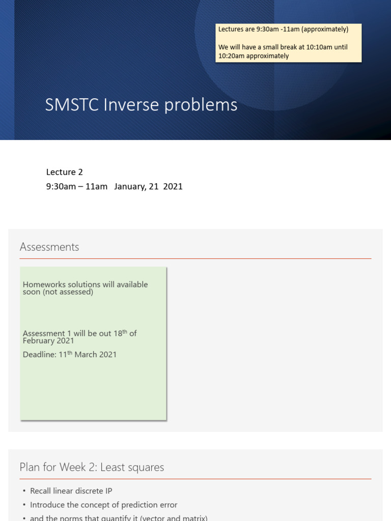 S M S T C Inverse Problems Lecture 2 | PDF | Inverse Problem | Least ...