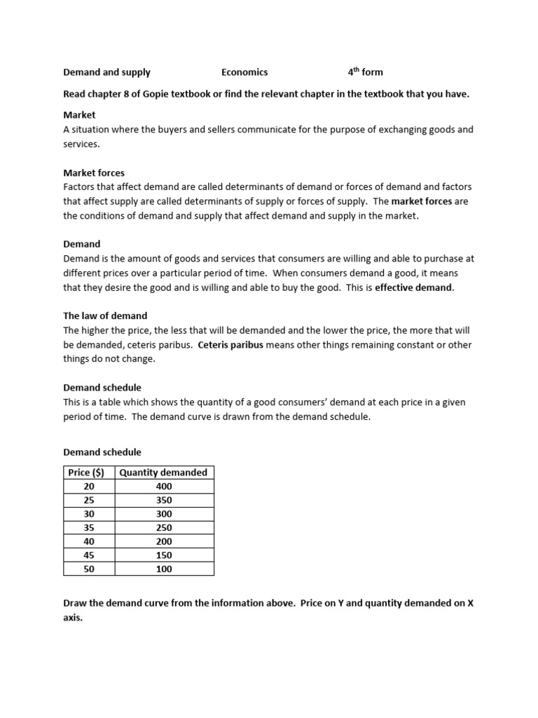 Demand and Supply Notes Econ 4th Form | PDF | Demand | Supply (Economics)