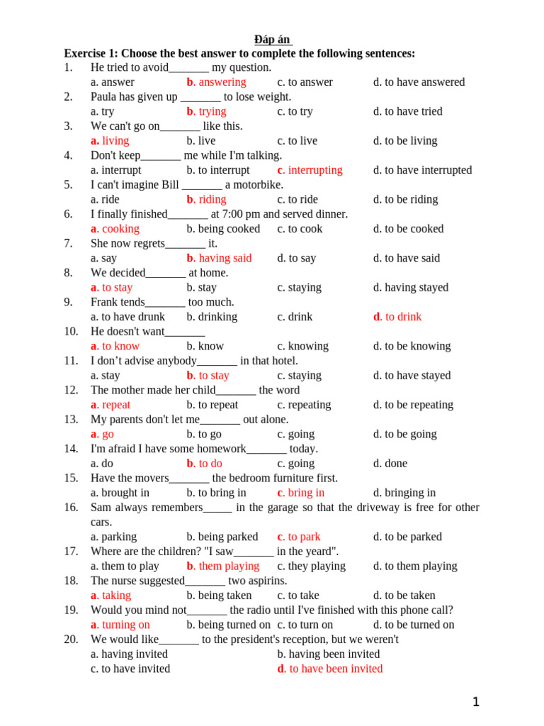 Verb Form Exercises with Answers | PDF