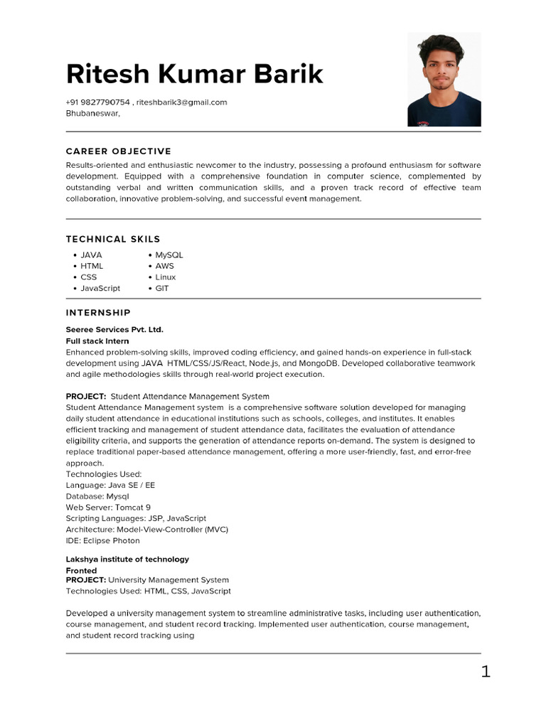 Ritesh Kumar Barik CV9 | PDF