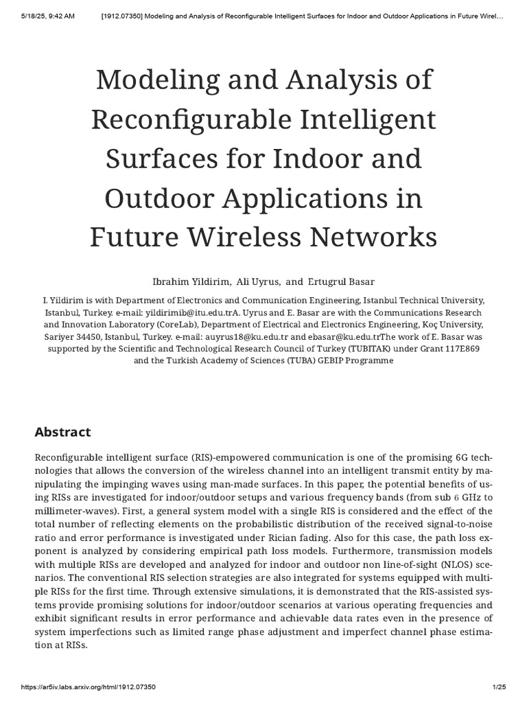 (1912.07350) Modeling and Analysis of Reconfigurable Intelligent ...
