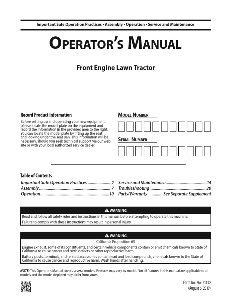 Craftsman T110 Operator's Manual | PDF | Tractor | Exhaust Gas
