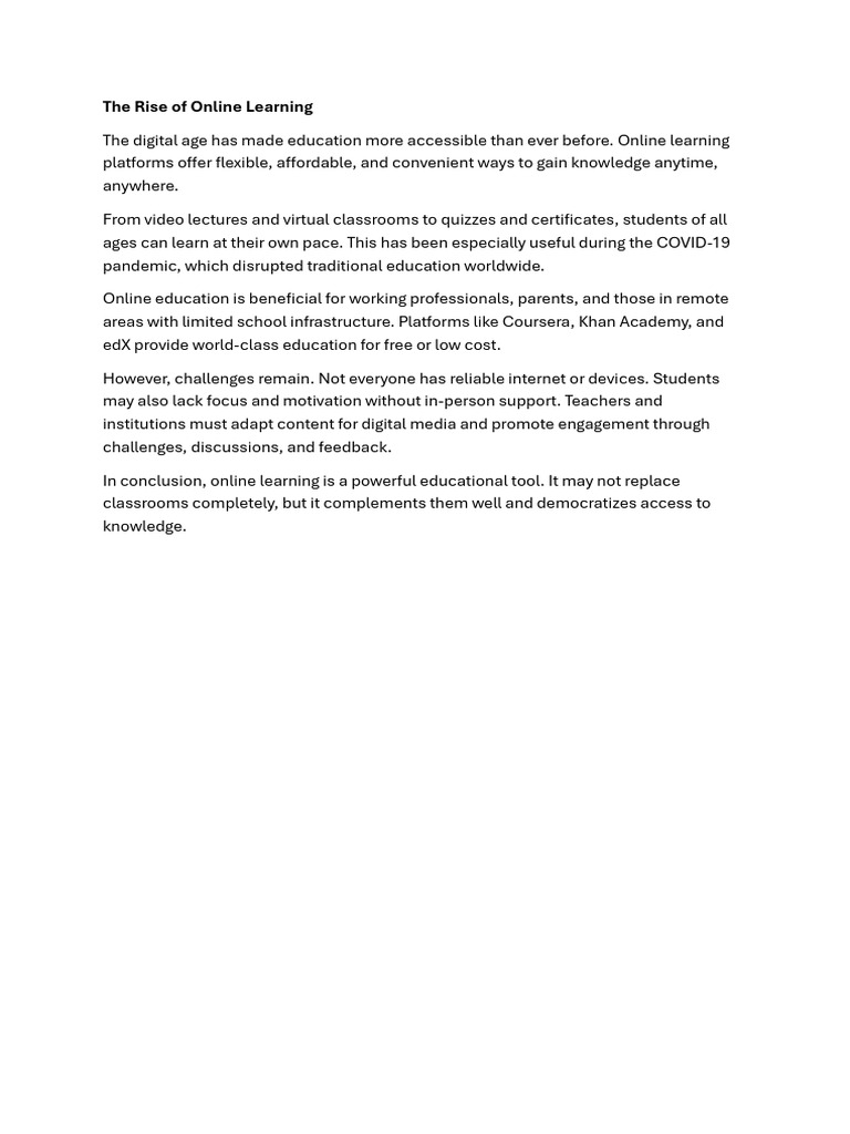Benefits and Challenges of Online Learning | PDF