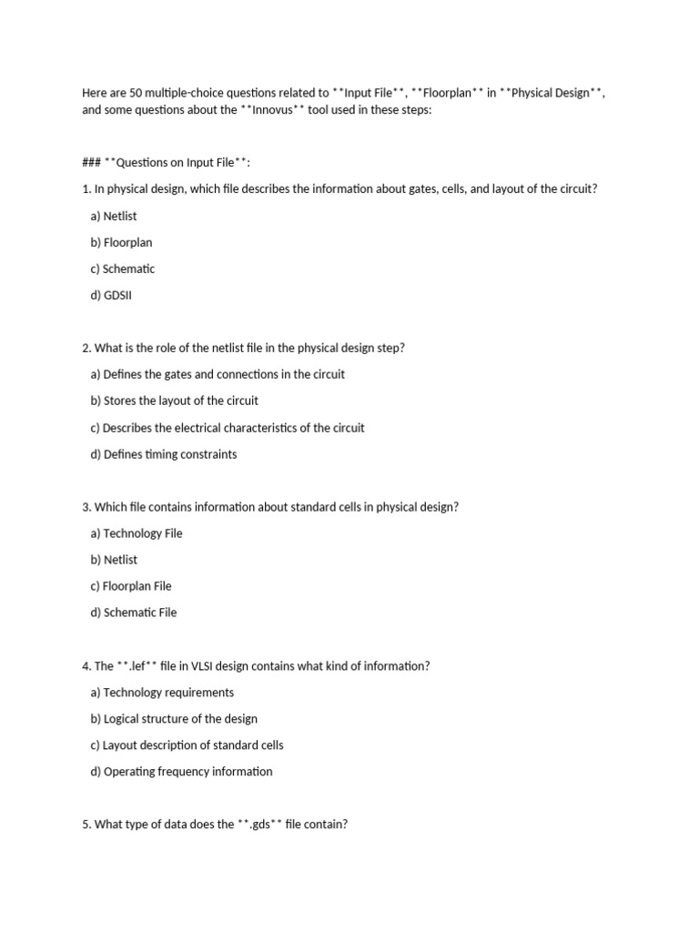50 MCQs on Physical Design & Innovus | PDF | Digital Technology | Design