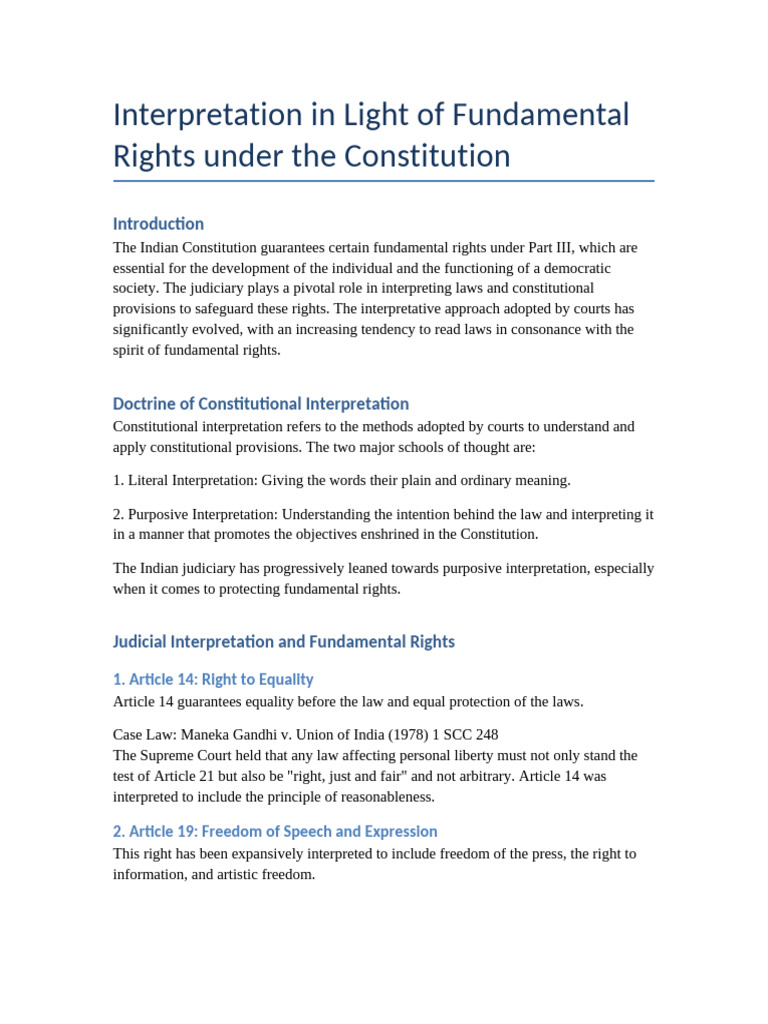 Judicial Interpretation of Fundamental Rights | PDF | Constitutional ...