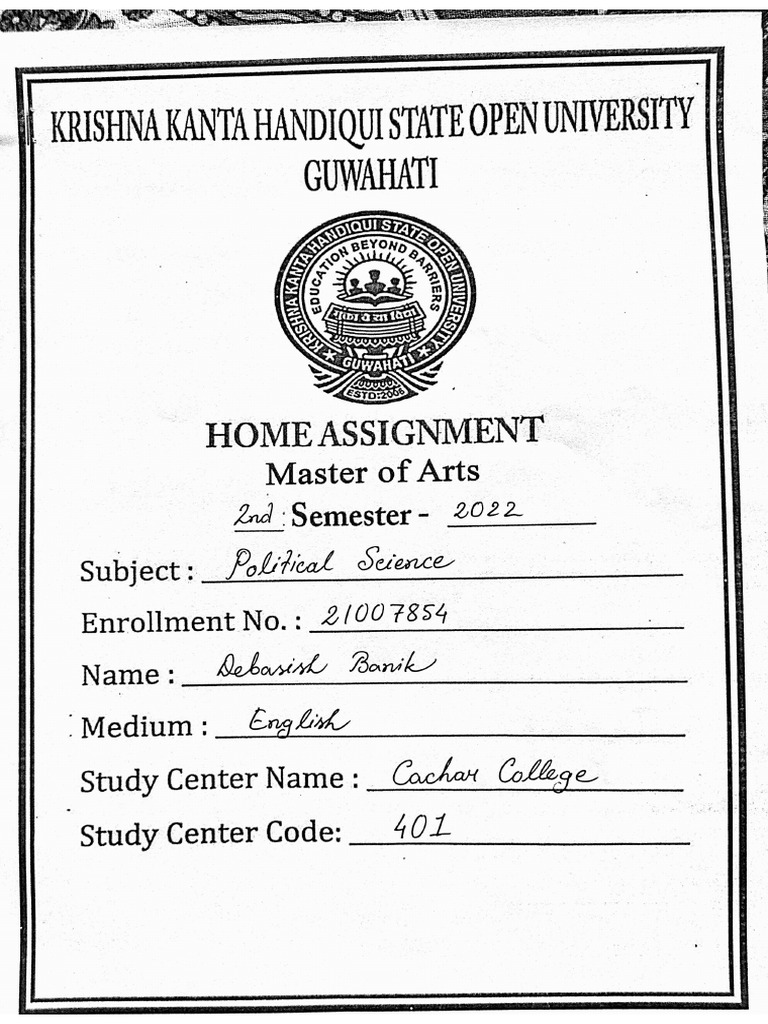 M.A Assignment Paper Sem 2 Political Science | PDF