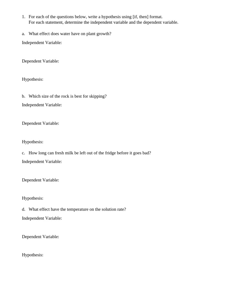 Hypothesis Formulation for Experiments | PDF