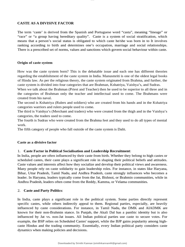 Caste's Role in Indian Politics | PDF | Caste | Politics Of India