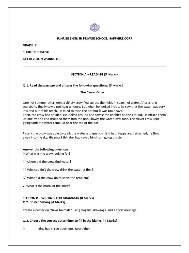 Clever Crow: Q&A Worksheet | PDF