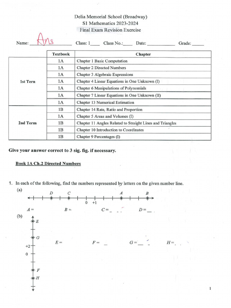Math Final Revision Exercise | PDF