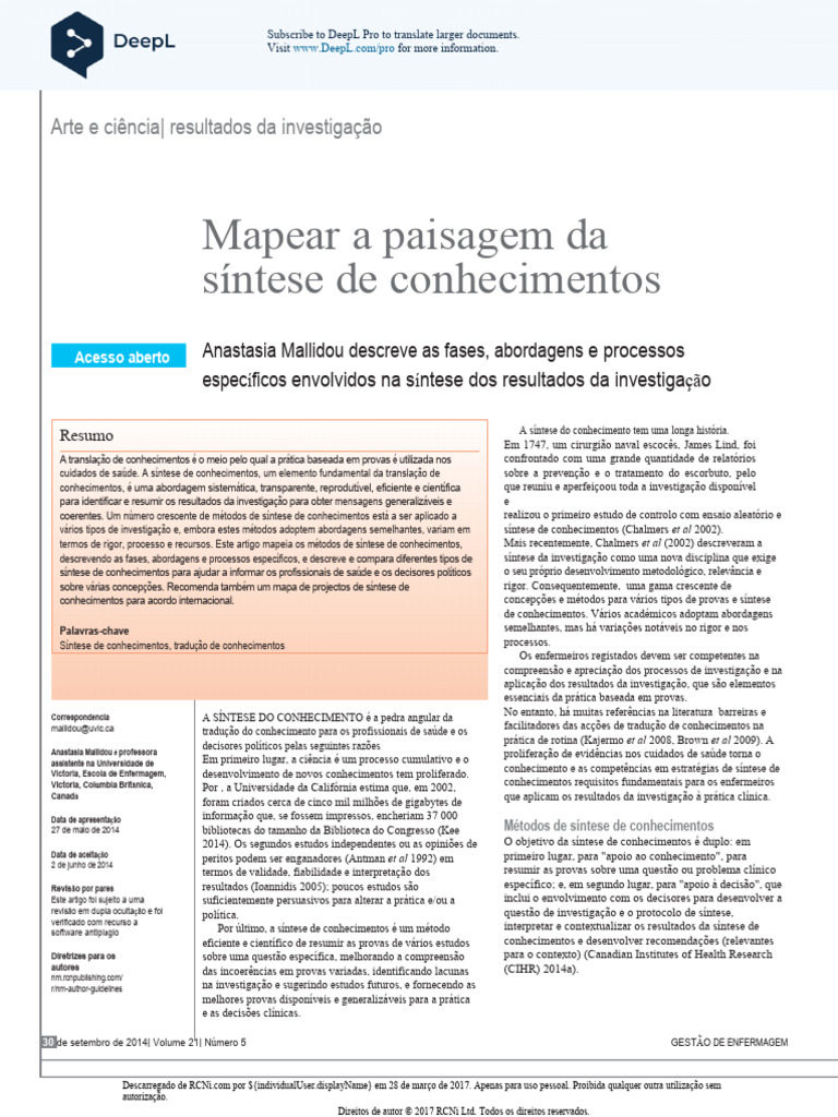 Mapping The Landscape of Knowledge Synthesis - Mallidou 2014 PT | PDF ...