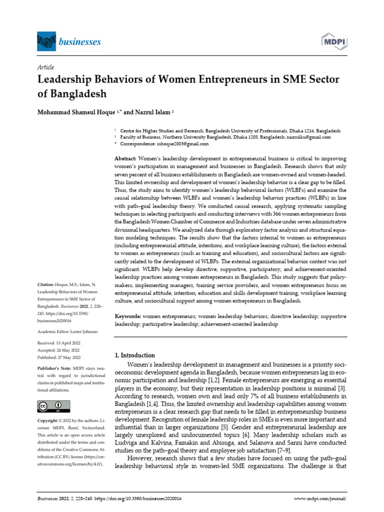 Leadership Behaviors of Women Entreprene | PDF | Entrepreneurship ...