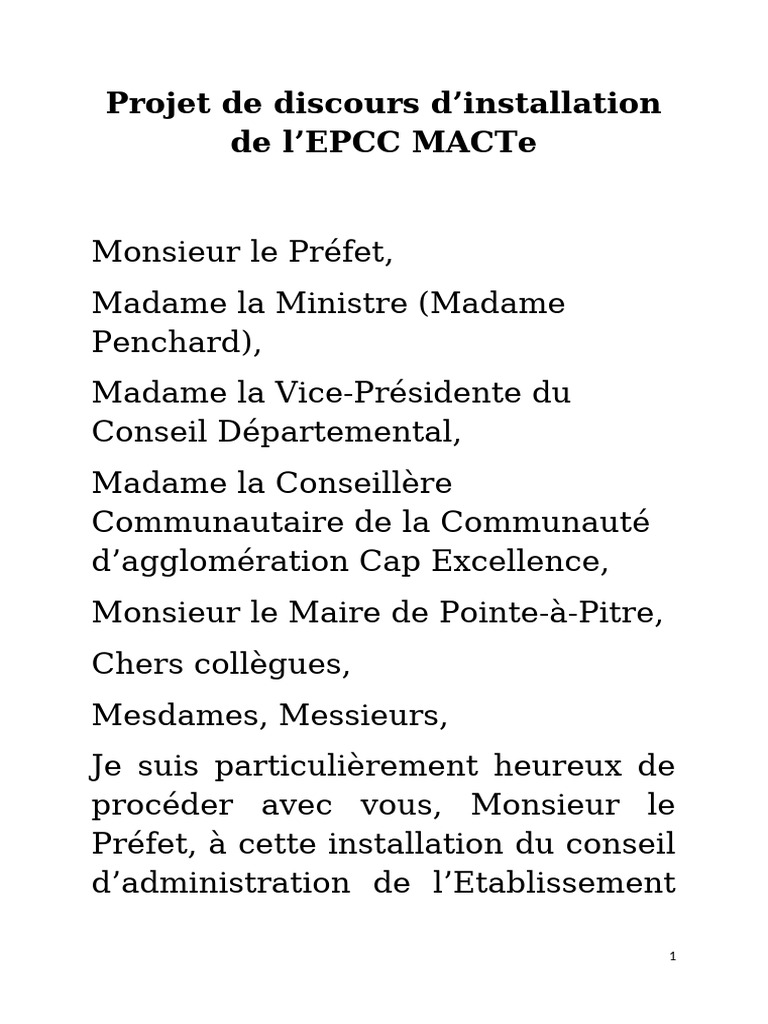 Discours d'installation de l'EPCC MACTe | PDF
