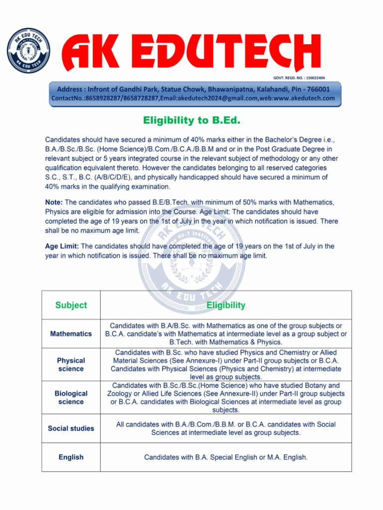 AK EDUTECH B.ed Eligibilityy | PDF