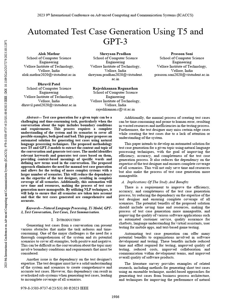Automated Test Case Generation with T5 & GPT-3 | PDF | Computing ...