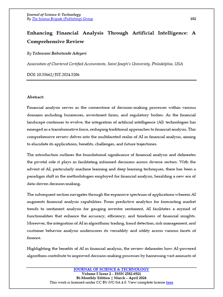 Enhancing Financial Analysis Through Artificial Intelligence A