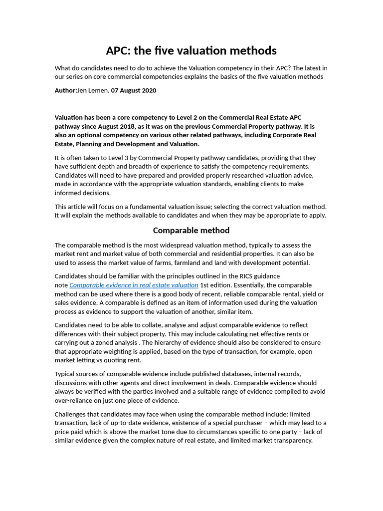 Five Valuation Methods Explained | PDF | Real Estate Appraisal ...