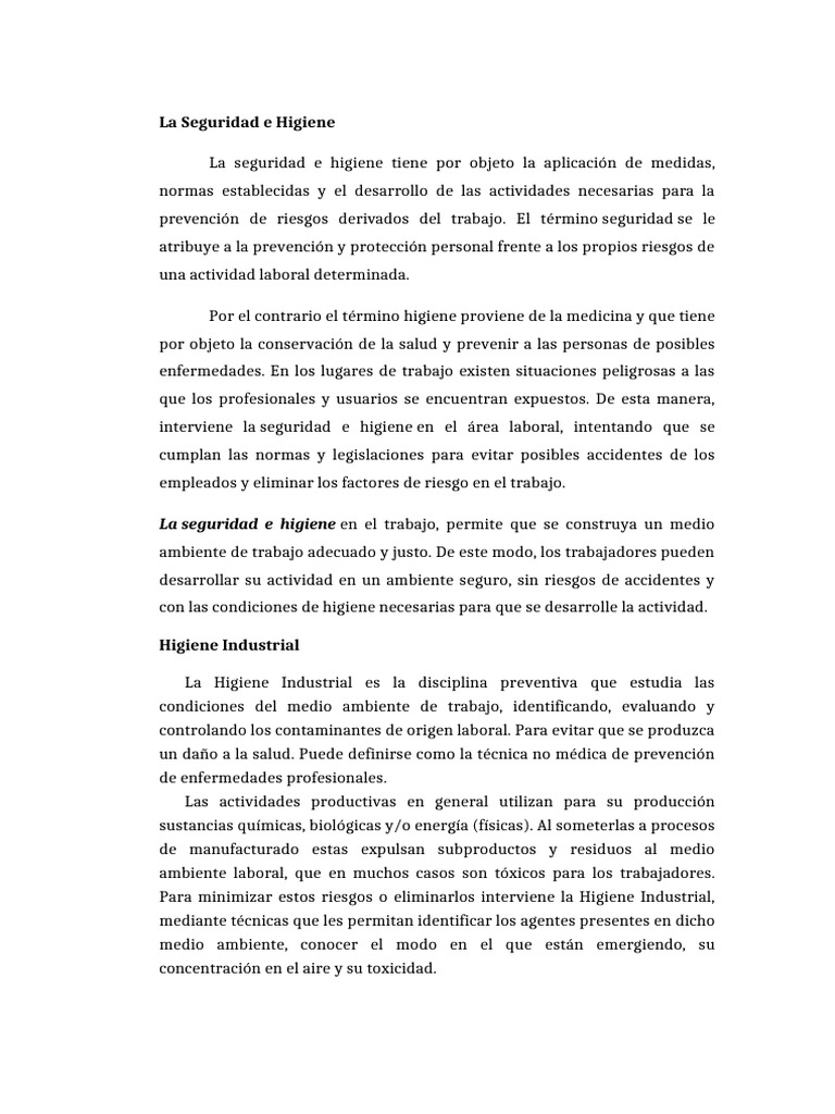 Seguridad e Higiene en el Trabajo | PDF | Seguridad y salud ocupacional