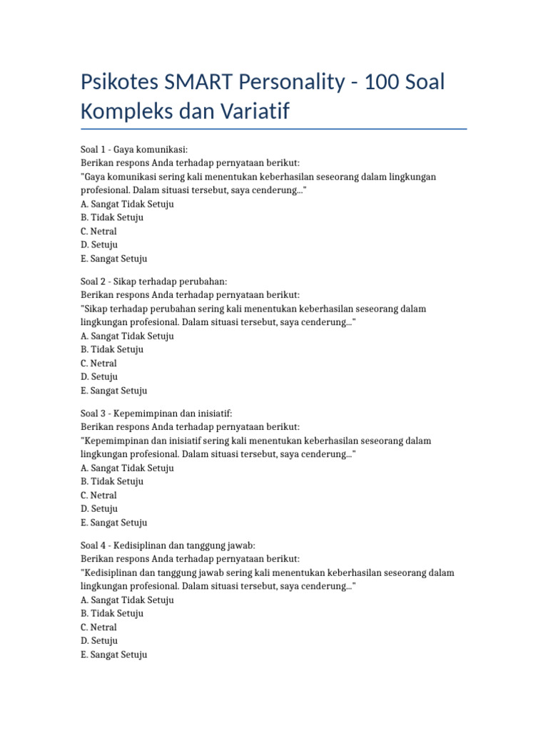 100 Soal Psikotes SMART Personality | PDF