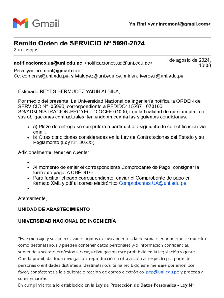 Notificación de Orden de Servicio 5990 | PDF