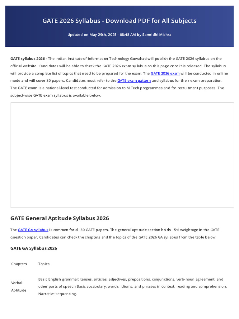 GATE 2026 Syllabus Overview PDF | PDF | Integral | Fluid Dynamics