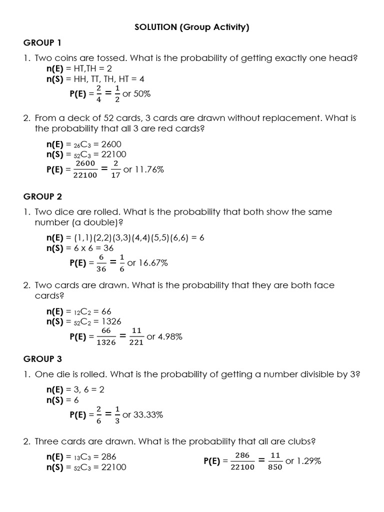 SOLUTION To The Group Activity | PDF | Probability | Playing Cards
