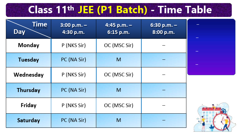 Time Table (P1 Batch)_544724_crwill | PDF