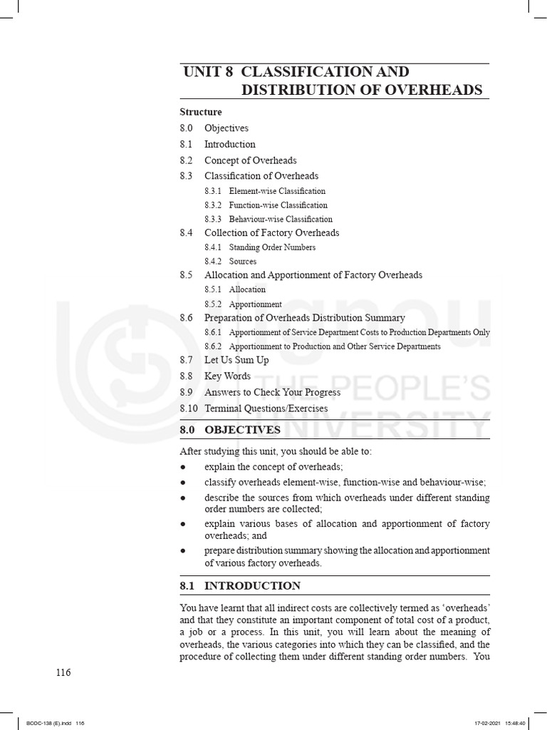 Overheads: Classification & Distribution Guide | PDF | Expense | Cost