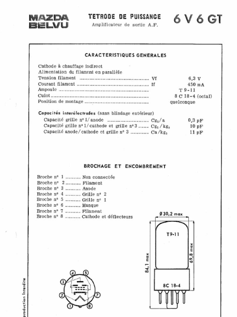 Tube électronique 6V6GT – Mazda – NOS (New Old Stock) – Testé Fort – Fabriqué Aux USA