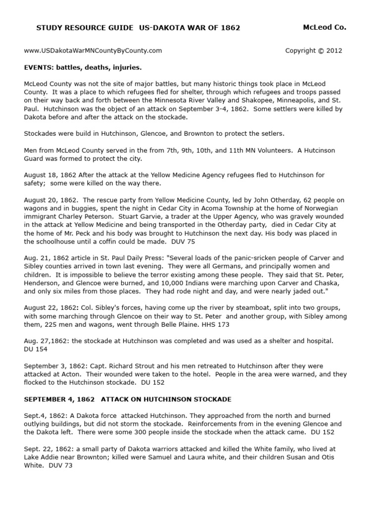 McLeod County's Role in Dakota War | PDF | Indigenous Peoples Of The ...