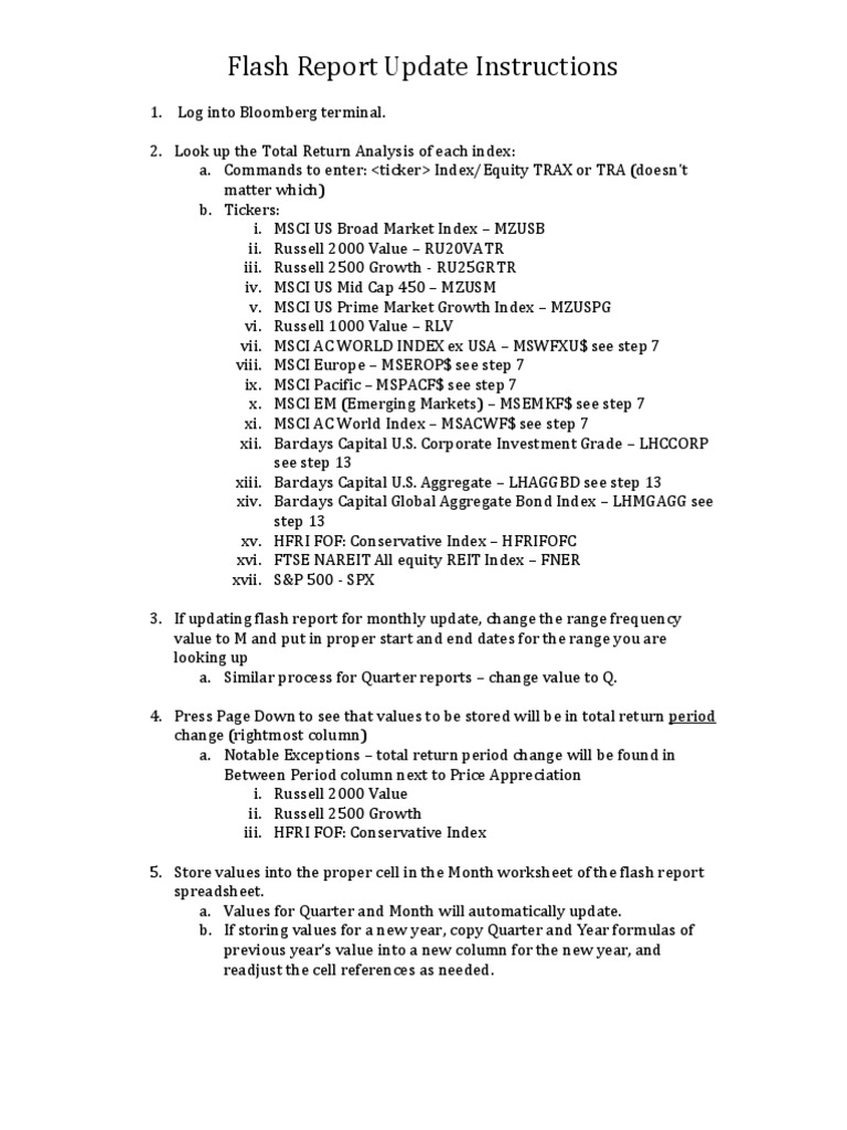 Flash Report Update Instructions | PDF | Index (Economics) | Economies