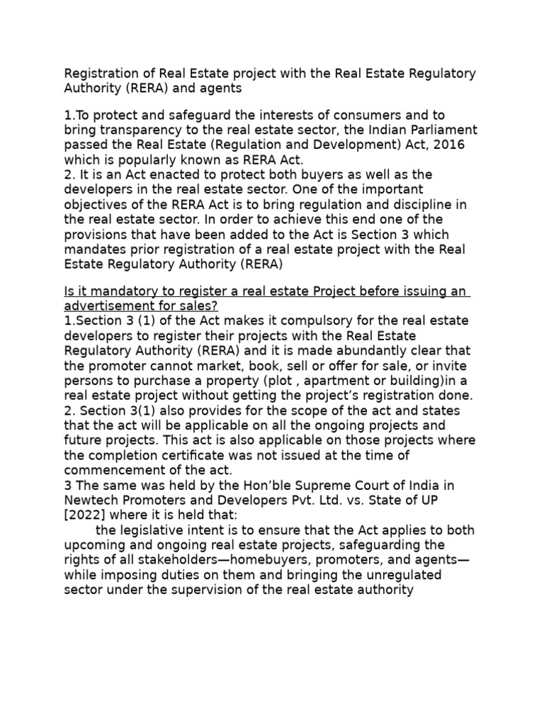RERA Registration for Real Estate Projects | PDF