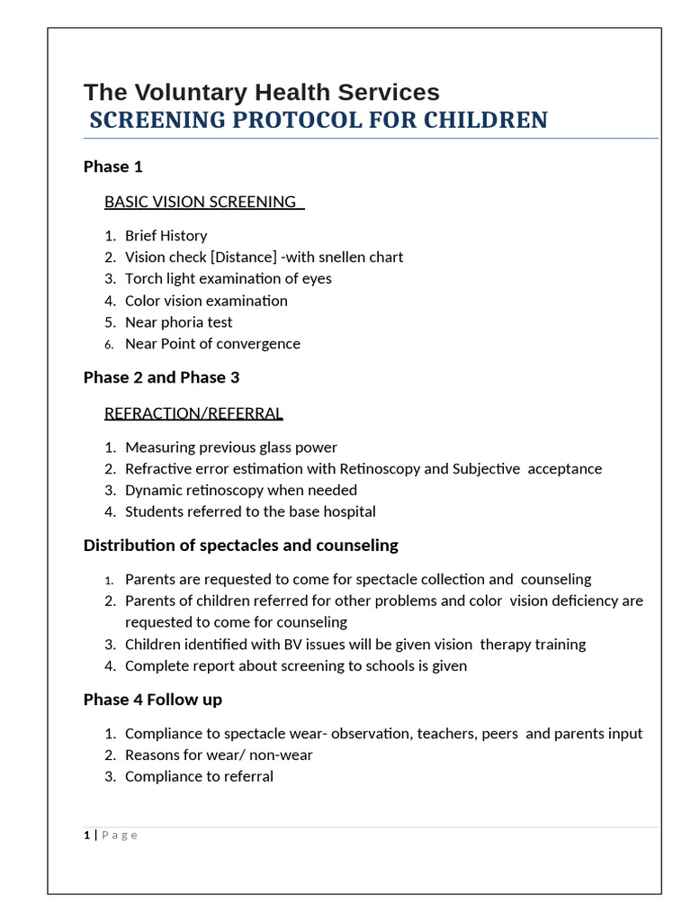 Children's Vision Screening Protocol | PDF | Eye | Visual Perception