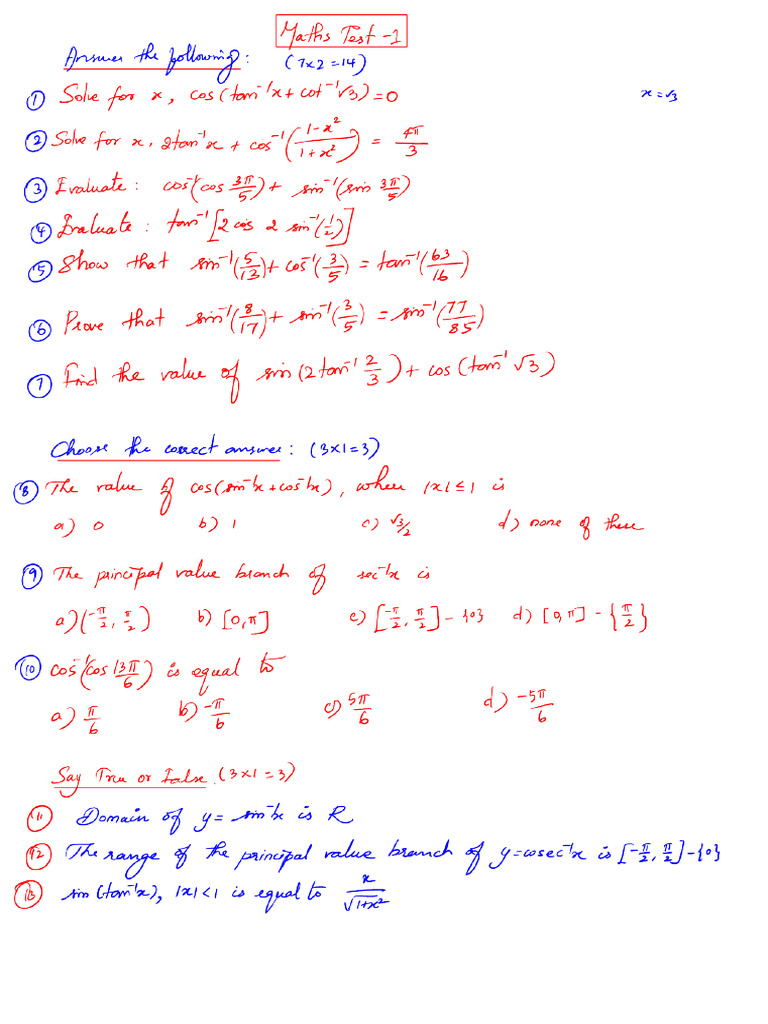 Maths Test 1 | PDF