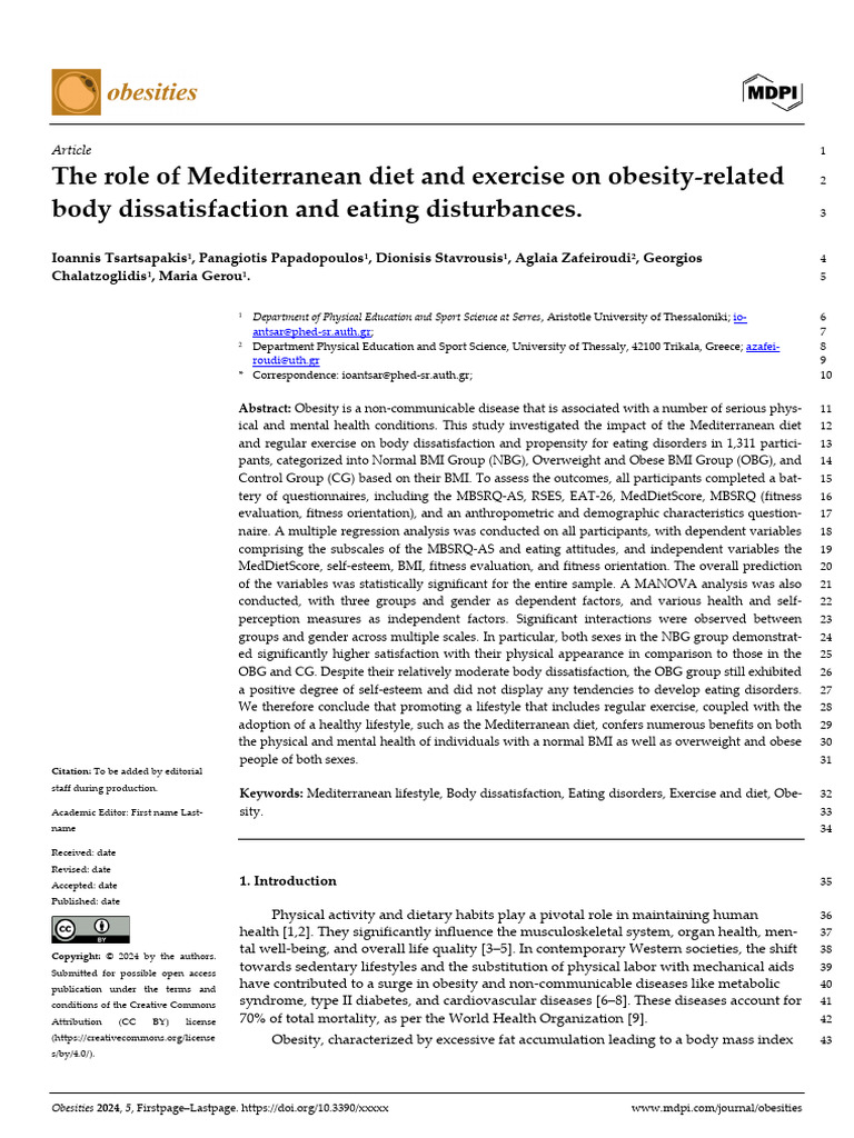 The Role of Mediterranean Diet and Exercise On Obesity-Related Body ...