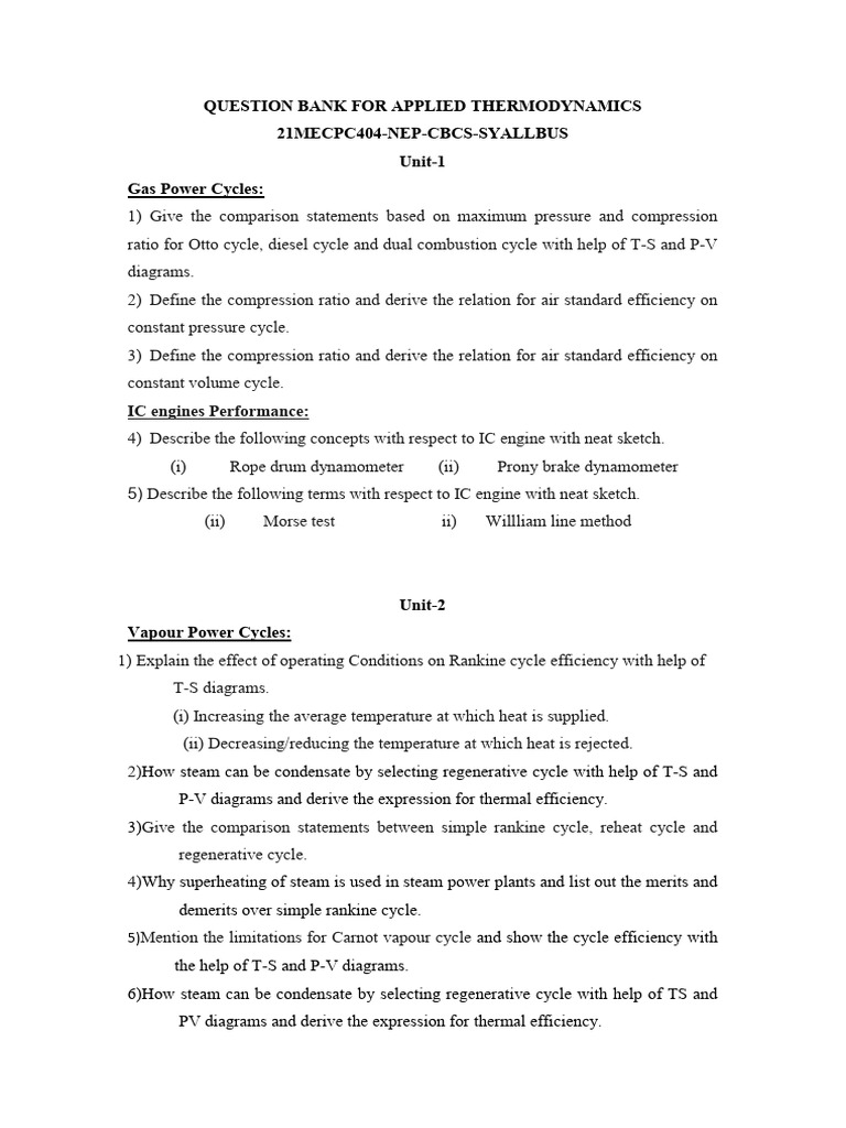 Applied Thermodynamics Question Bank | PDF | Electric Vehicle ...