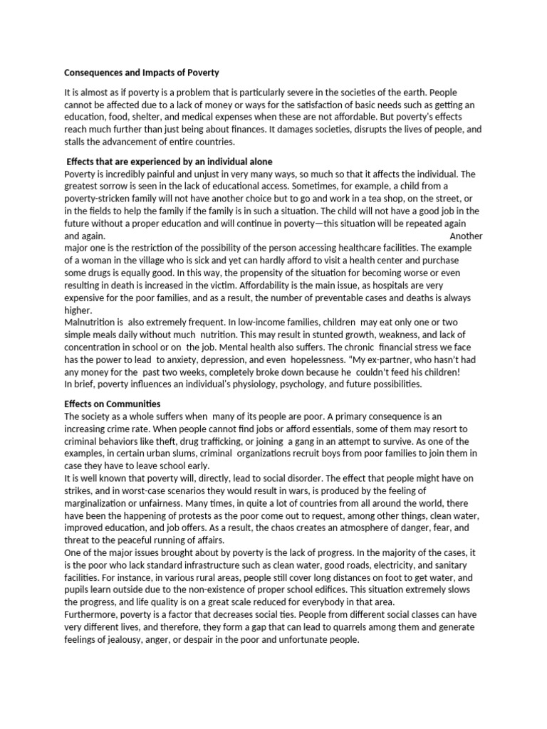 Impacts of Poverty on Individuals and Society | PDF | Poverty | Poverty ...