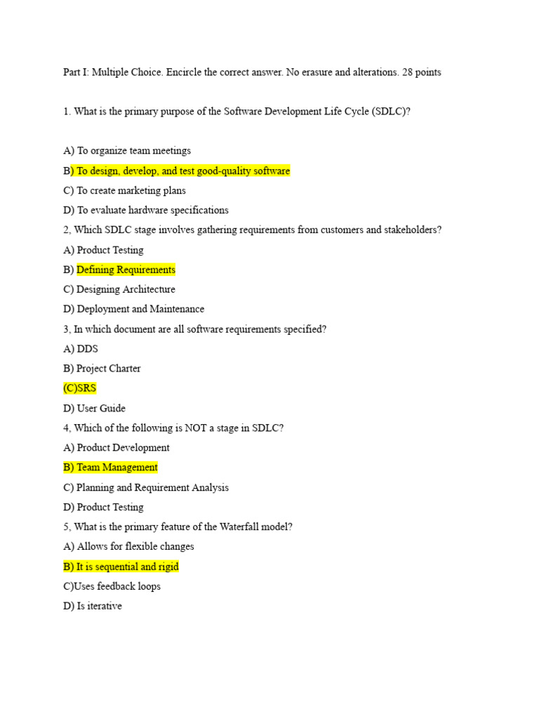 SDLC and Software Testing Quiz | PDF | Software Development Process ...