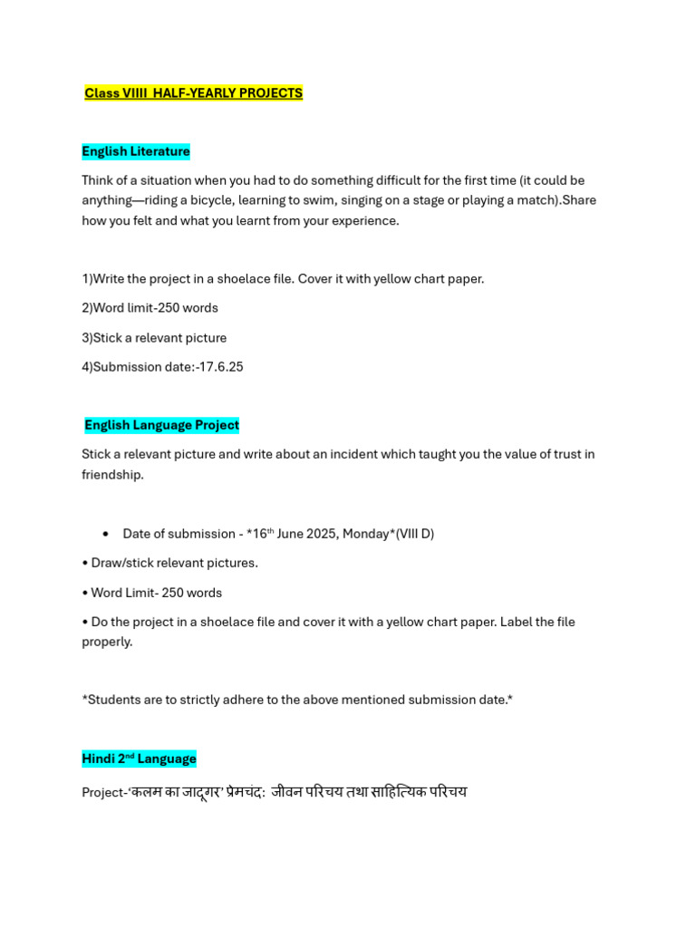 Class VII Half-Yearly Project Guidelines | PDF | Oxide | Chlorine