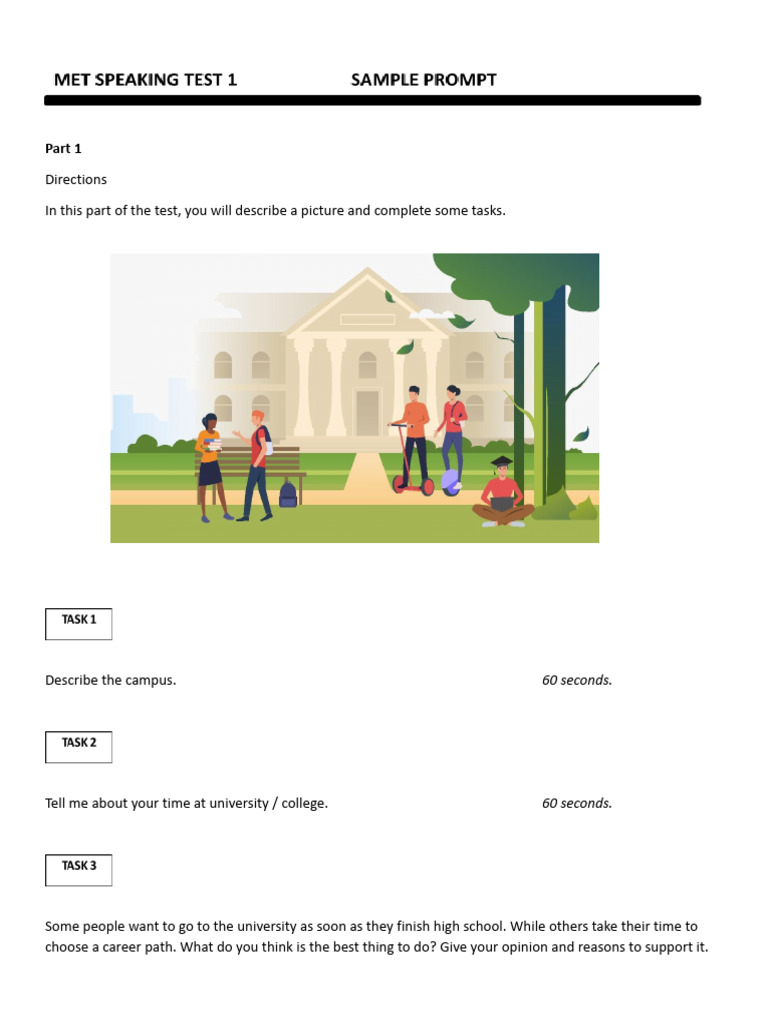 MET Speaking Test Sample Tasks | PDF