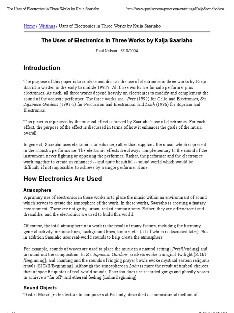 The Uses of Electronics in Three Works by Kaija Saariaho PDF