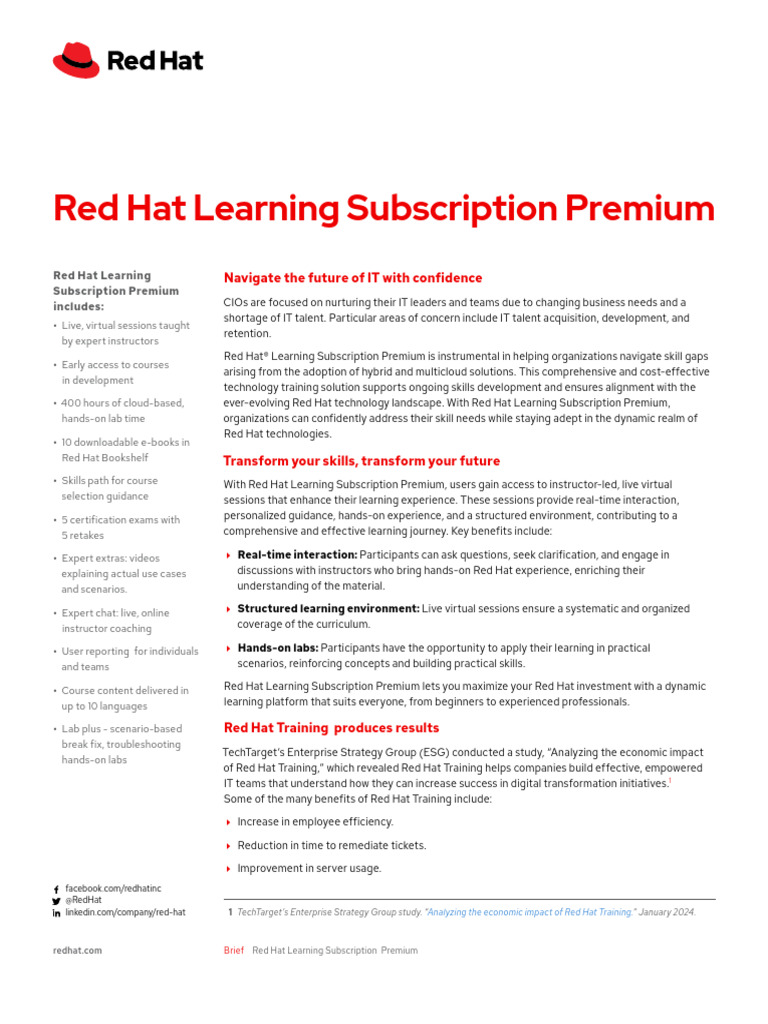Red Hat Learning Subscription Premium Overview | PDF | Red Hat | Learning